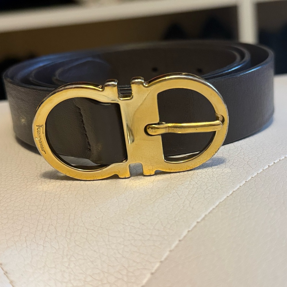 Salvatore Ferragamo Gancini Buckle Belt in Marrone